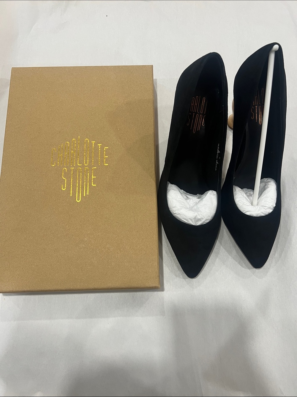 Charlotte Stone Black Suede Pointed Stiletto Pumps
